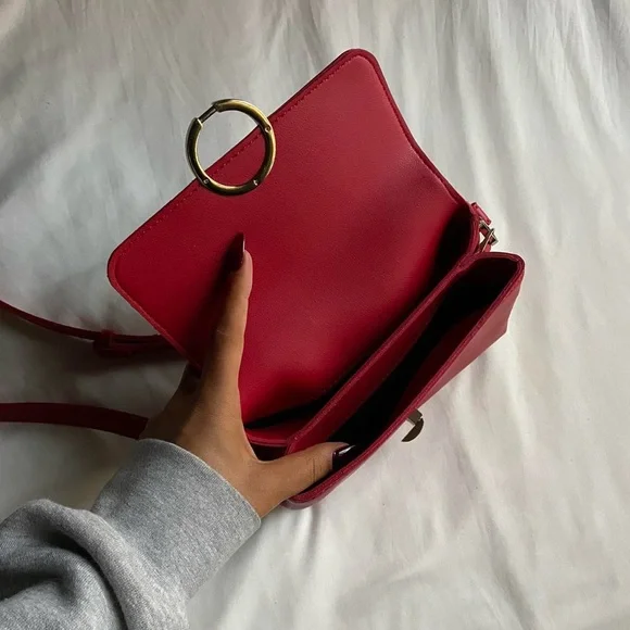 Topshop Red Leather Crossbody Bag - Picture 6 of 8
